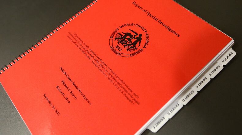 Mike Bowers releases a explosive corruption report on DeKalb County at Balch & Bingham LLP on Wednesday, Sept. 30, 2015, in Atlanta. CURTIS COMPTON / CCOMPTON@AJC.COM