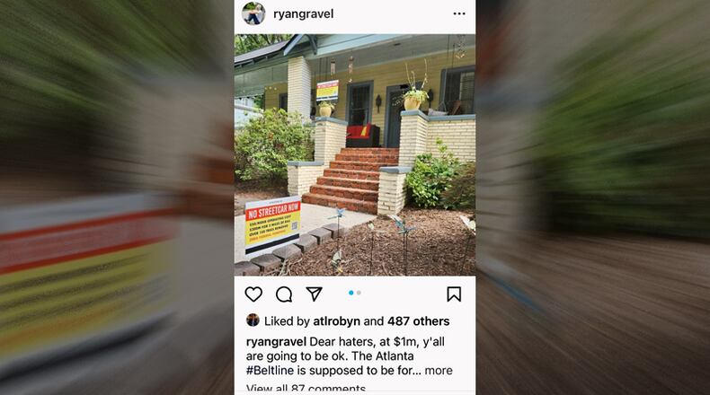 Beltline visionary Ryan Gravel didn't like someone opposing the plan to put rail on the Beltline. So he went online to call the person out, adding another post with the address and home valuation.