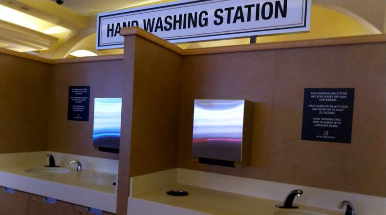 At the Borgata in Atlantic City, as well as New York-New York and the Bellagio in Las Vegas, hand washing stations have been installed on the casino floor.