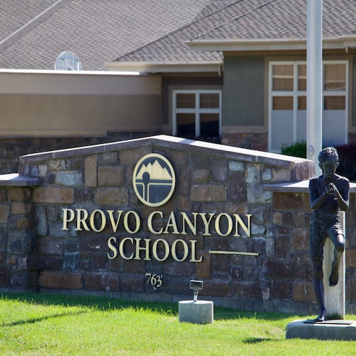 FILE -Signage for the Provo Canyon School in Springville, Utah, is pictured June 15, 2026. (AP Photo/Hannah Schoenbaum, File)