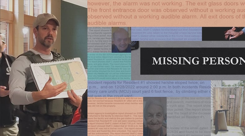 An Atlanta Journal-Constitution investigation has found that between January 2023 and July 2024, at least 58 elderly people, many of them suffering from dementia, went missing from Georgia assisted living or personal care homes. (Illustration by Pete Corson/AJC)