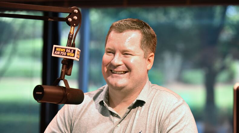 Erick Erickson, editior-in-chief of RedState.com, behind a mic at News 95.5 and AM750 WSB. Hyosub Shin, hshin@ajc.com