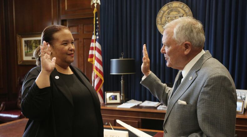Robyn Crittenden was sworn in as Georgia's 23rd secretary of state by Gov. Nathan Deal on Thursday. Photo credit: Governor's Office.