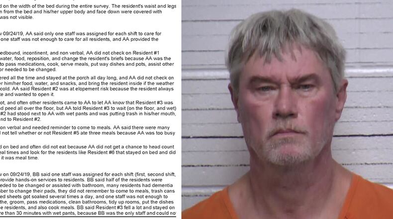 Kent Womack (right) was arrested this week on charges of cruelty to residents of a senior care facility he owns in Dade County. A 2019 state inspection of the home detailed numerous problems, including neglect of those in the home's care.IMAGES: Ga. Dept. of Community Health and Dade County Sheriff's Office