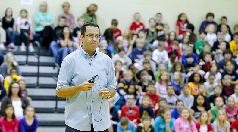 Jared Fogle, better known as Jared the Subway guy, talks to elementary school kids in Monroe, Ohio.