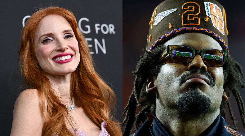 Jessica Chastain is in metro Atlanta to shoot "Heartland," a new Netflix thriller, while Cam Newton is co-hosting a new BET talk show "106 & Sports." (Dolly Faibyshev/NYT, Butch Dill/AP)