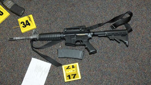 Pictured is the Bushmaster AR-15 semi-automatic rifle used in the Dec. 14, 2012, massacre at Sandy Hook Elementary School.  Documents from the investigation into the Sandy Hook shooting are shedding light on gunman Adam Lanza’s anger, scorn for other people and deep social isolation in the years leading up to the shooting. He fatally shot his mother, Nancy Lanza, at their home before driving to the school, where he killed 20 children and six educators before killing himself.