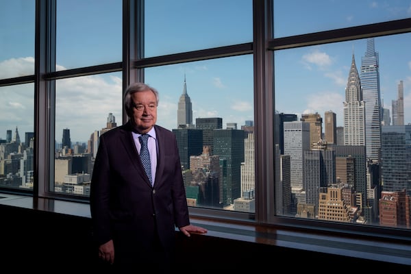United Nations Secretary-General Antonio Guterres poses for a photograph at the United Nations headquarters on Tuesday, July 22, 2025, in New York. (AP Photo/Adam Gray)