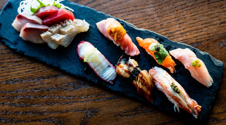 The sushi and sashimi moriwasa at O-Ku includes 12 chef-selected sushi pieces.