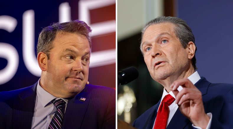 Lt. Gov. Burt Jones (left) and Rick Jackson are among the Republican candidates for governor. (Arvin Temkar and Miguel Martinez/AJC)