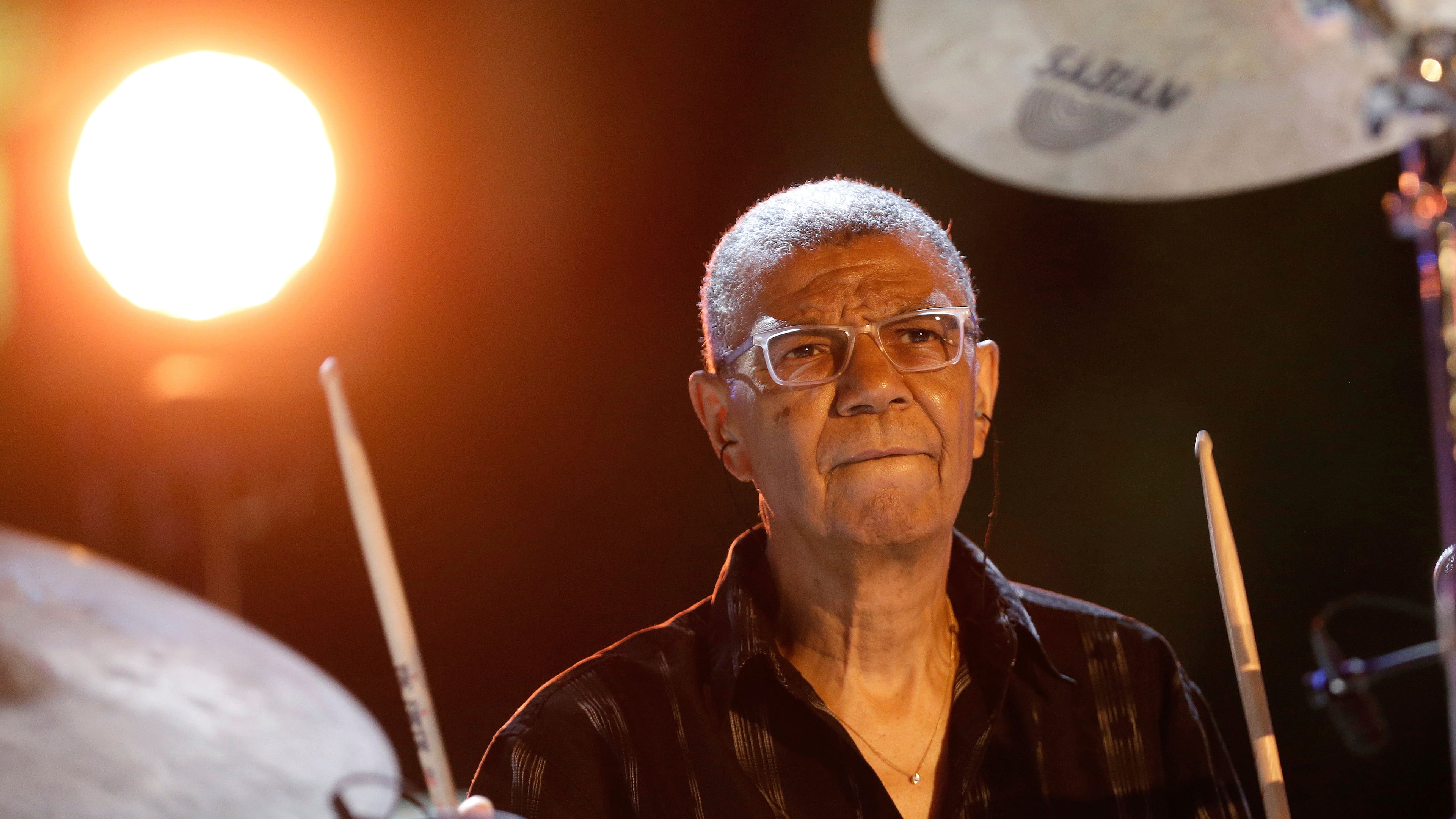 FILE - American jazz drummer, pianist, and composer Jack DeJohnette performs at the Five Continents Marseille Jazz festival, in Marseille, southern France on July 18, 2018. (AP Photo/Claude Paris, File)
