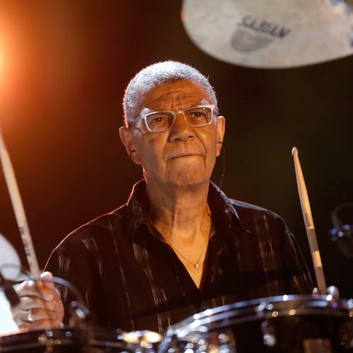FILE - American jazz drummer, pianist, and composer Jack DeJohnette performs at the Five Continents Marseille Jazz festival, in Marseille, southern France on July 18, 2018. (AP Photo/Claude Paris, File)