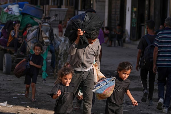 Displaced Palestinians flee Jabalia after the Israeli army issued evacuation orders in Gaza City, June 29, 2025. (AP Photo/Jehad Alshrafi)