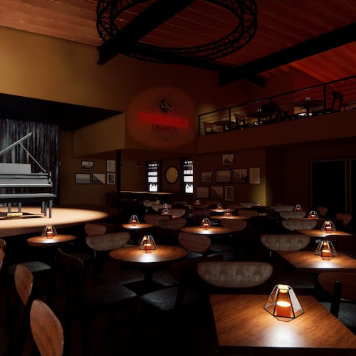 A rendering of Churchill Grounds, a famed Atlanta jazz nightclub that closed in 2016. Currently under construction, it will reopen in summer 2026 inside the Mary Lou Williams Jazz Center in Decatur, Ga.