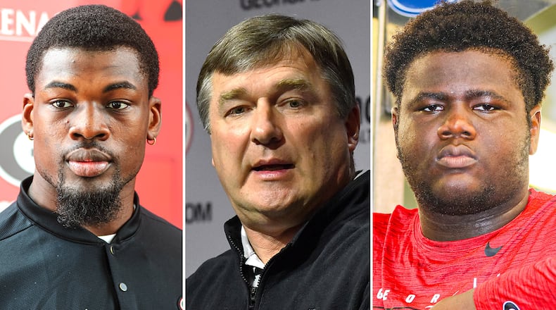 When University of Georgia players such as Adam Anderson, left, and Jamaal Jarrett, right, were accused of sexual misconduct, UGA and its football program, led by head coach Kirby Smart, center, offered support. (Compilation)