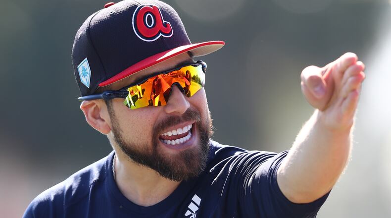 Feb. 17, 2019 Lake Buena Vista: Atlanta Braves outfielder Ender Inciarte reacts on the field during spring training at the ESPN Wide World of Sports Complex on Sunday, Feb. 17, 2019, in Lake Buena Vista.    Curtis Compton/ccompton@ajc.com