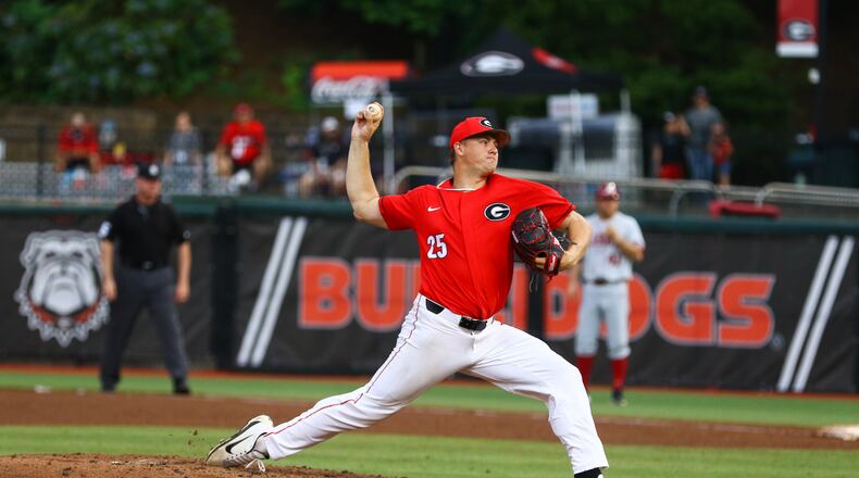 Georgia pitcher Tony Locey lets fly against Alabama earlier this season. (Photo by Kristin M. Bradshaw/UGA Sports Communication)