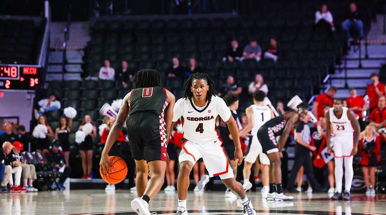 Silas Demary Jr. (4) scored 15 to lead the Bulldogs. (Cassie Baker/UGAAA)