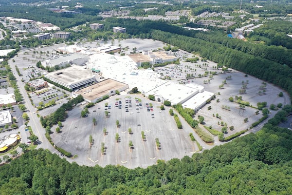This is an aerial photo of North Point Mall in Alpharetta. In February 2026, the property's ownership selected developer Jamestown to prepare the site for mixed-use redevelopment, with a focus on a new arena capable of hosting an NHL franchise. (Courtesy of Jamestown)