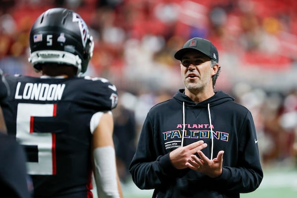 Falcons offensive coordinator Zac Robinson before September's game against the Commanders.