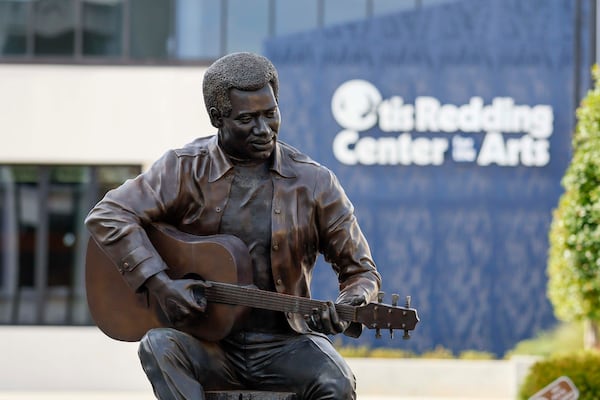 A sculpture of Otis Redding Jr. is displayed at the Otis Redding Center for the Arts in downtown Macon.   (Miguel Martinez/ AJC)