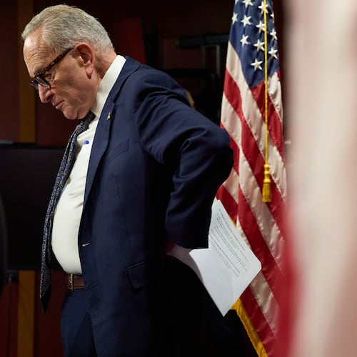 FILE - Senate Minority Leader Chuck Schumer, D-N.Y., attends a news conference about the government shutdown on Capitol Hill, in Washington, Sept. 30, 2025. (AP Photo/Jacquelyn Martin, File)