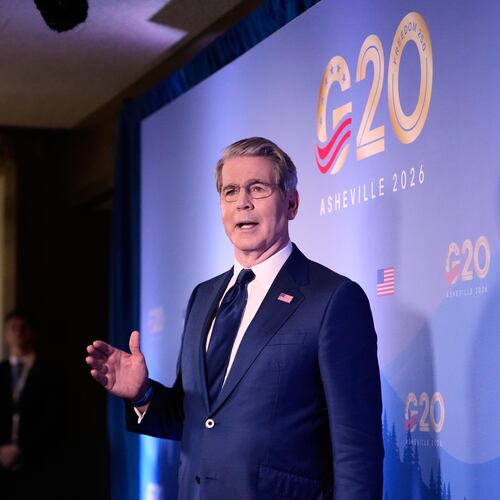 Treasury Secretary Scott Bessent speaks to reporters at the G20 Finance Ministerial in Asheville, N.C., Tuesday, Sept. 1, 2026.(AP Photo/Gerald Herbert)