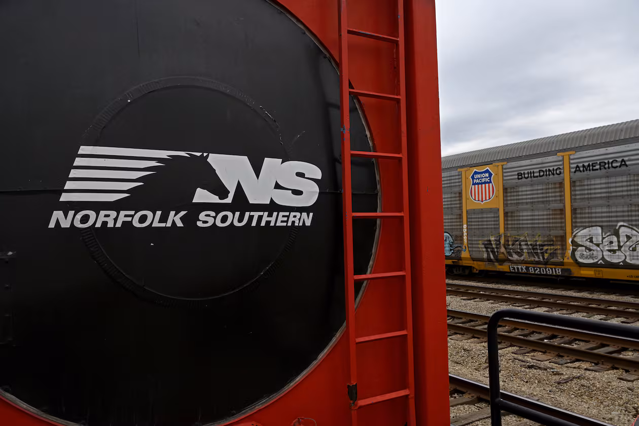 Norfolk Southern’s Safety Train (left) and a Union Pacific car are shown Wednesday, March 24, 2026, in Atlanta. Norfolk Southern's Safety Train provides free, hands-on emergency response training for Atlanta-area first responders. (Hyosub Shin/AJC)