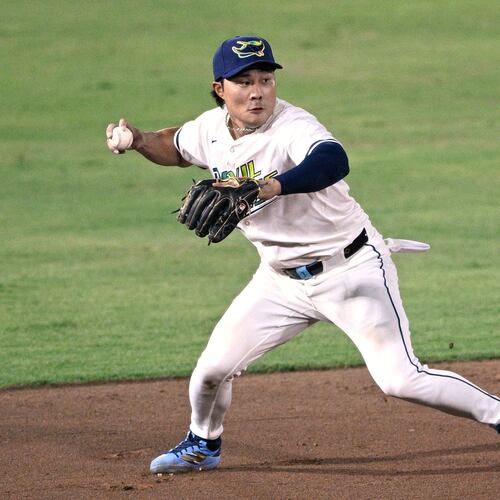 FILE - Tampa Bay Rays shortstop Ha-Seong Kim throws to first base after fielding a ground ball during the eighth inning of a baseball game against the Baltimore Orioles, July 19, 2025, in Tampa, Fla. (AP Photo/Phelan M. Ebenhack, File)