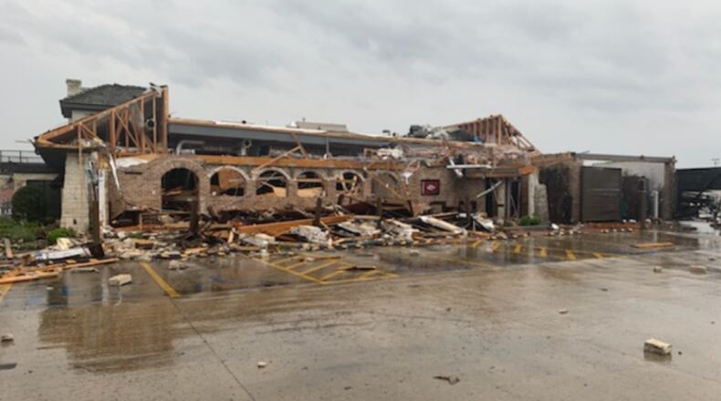 A tornado touched down in Jonesboro, Arkansas, Saturday and damaged multiple businesses, including this Cheddar's restaurant, and injured 3 people. No injuries were reported at this location.