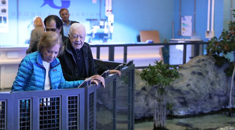 President and Mrs. Carter and a group of family and friends visited the Georgia Aquarium recently. Photos: Jessica Fontana