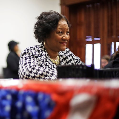 FILE - Georgia Rep. Karen Bennett, D-Stone Mountain, files for reelection, March 3, 2014, in Atlanta. (AP Photo/David Goldman, File)