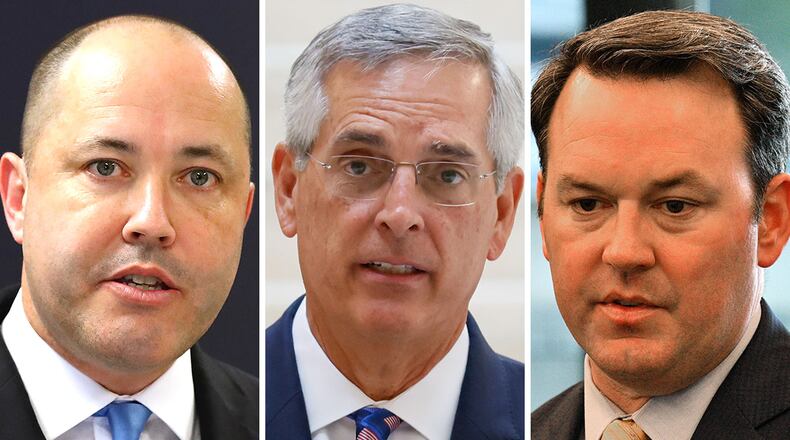 Chris Carr, Brad Raffensperger and Burt Jones. (AJC File)