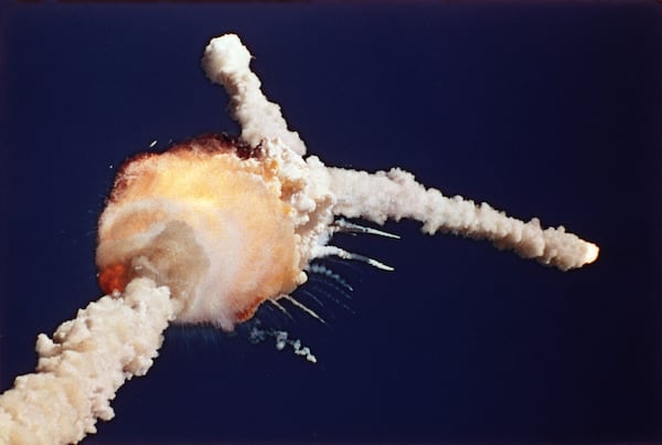 The space shuttle Challenger explodes shortly after lifting off from Kennedy Space Center in Florida on Jan. 28, 1986. (Bruce Weaver/AP)