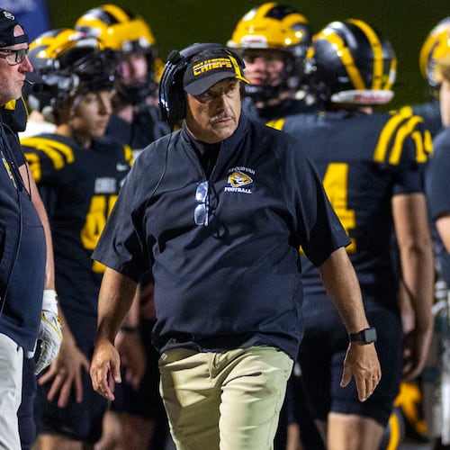 James Teter, who is going into his 18th season as Sequoyah’s head coach, became Cherokee County’s all-time winningest coach last season with 107 wins. (Oscar Guevara Saenz for the AJC 2025)