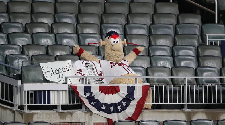 Until further notice Blooper is the only spectator at Braves games.