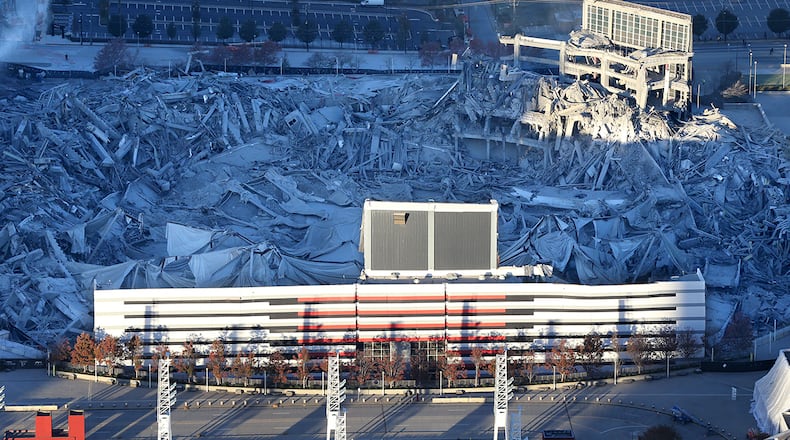 When the dust cleared from implosion, two sections of the Georgia Dome were still standing.