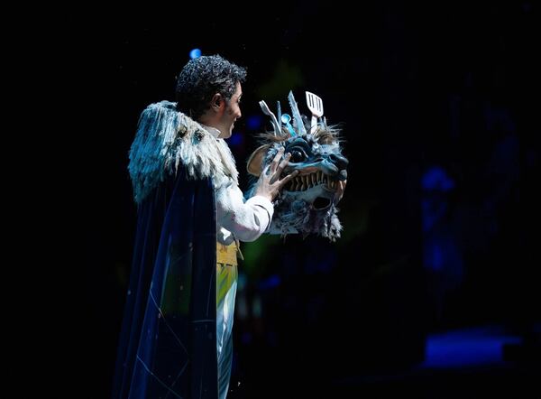 Drosselmeier (Maciel) contemplates the Mouse King’s disembodied head.