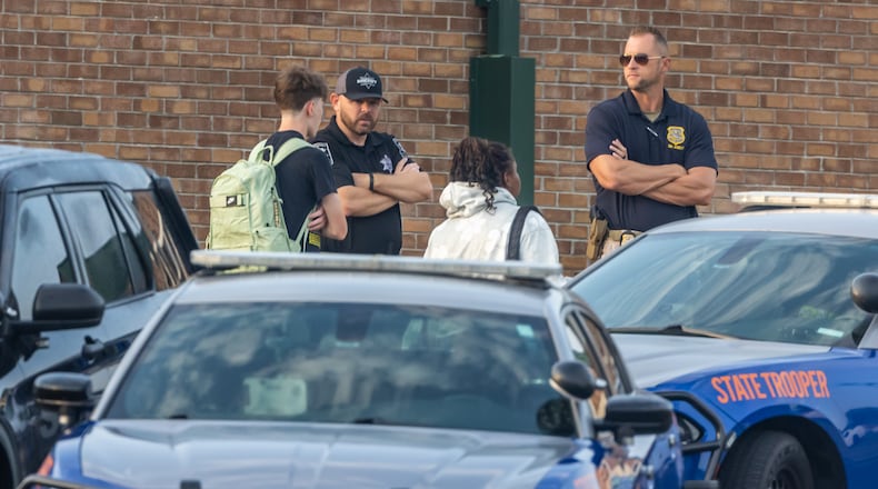 There was an increased police presence at Apalachee High School as students returned to class on the first time since the Sept. 4 shooting. (John Spink/AJC)