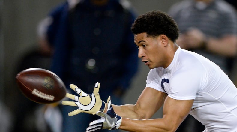 March 17, 2017, Atlanta - Former Georgia Tech quarterback Justin Thomas (5) catches the ball during a drill during Pro Day at the Georgia Tech Mary R. & John F. Brock practice facility in Atlanta, Georgia, on Friday, March 17, 2017. (DAVID BARNES / SPECIAL)