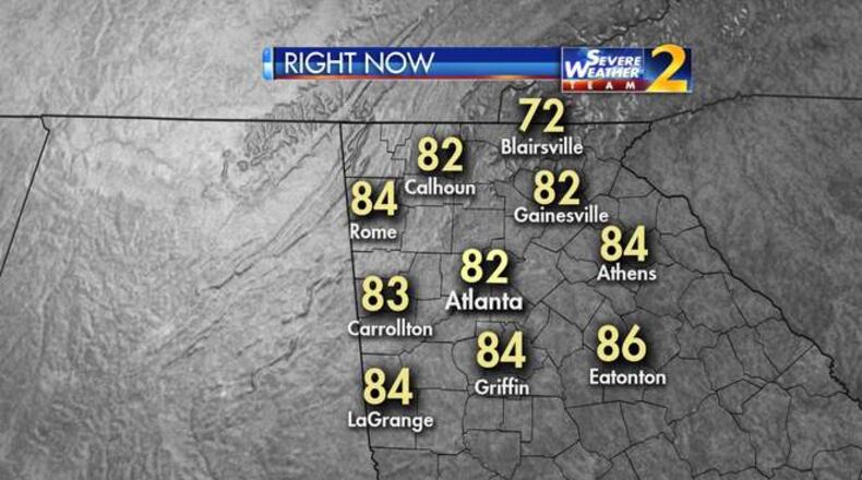 It was 82 degrees in Atlanta just after 7 p.m. (Credit: Channel 2 Action News)