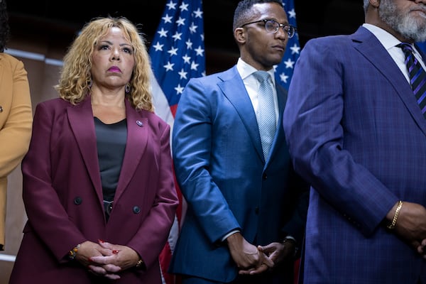 U.S. Rep. Lucy McBath attends a news conference at the U.S. Capitol in Washington, D.C., last month. (Nathan Posner for the AJC)