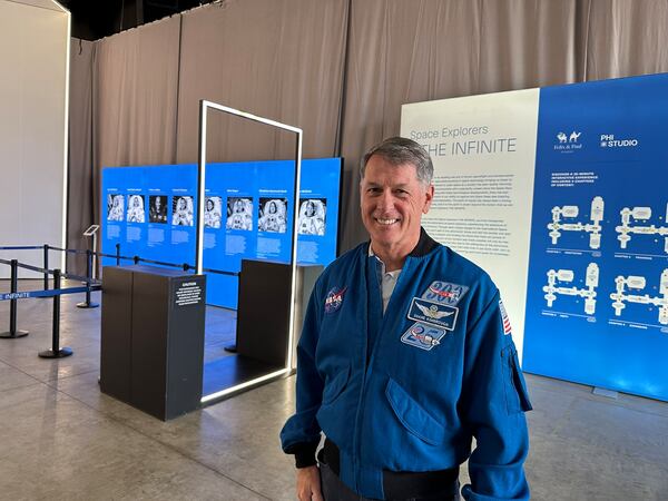Shane Kimbrough, a retired astronaut who graduated Georgia Tech, visited "Space Explorers: The Infinite" at Pullman Yards on March 26, 2026. He said ironically his brother was named for an astronaut Michael Collins, but Shane ended up actually becoming one. (Rodney Ho/AJC)