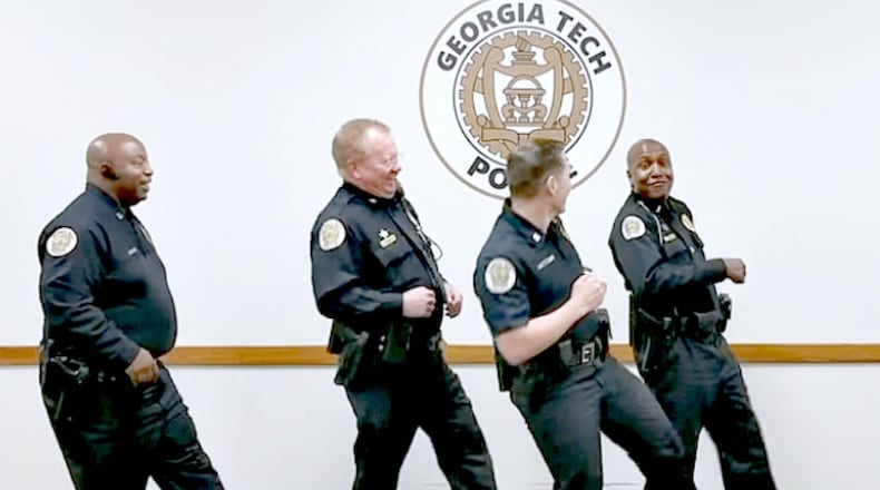 Georgia Tech police officers showcase their best ‘Cupid Shuffle’ moves in Valentine’s Day viral video.
