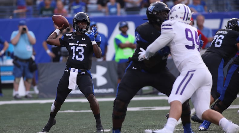 Georgia State Panthers quarterback Dan Ellington (13) looks to pass during the Sept. 7 game against Furman. (Branden Camp/Special)