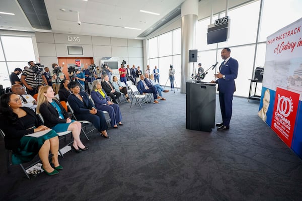 Atlanta Mayor Andre Dickens delivers remarks during the ribbon-cutting ceremony marking the completion of Phase 2 of the Concourse D expansion at Hartsfield-Jackson Atlanta International Airport on Wednesday, Sept. 17, 2025. The world's busiest airport relies on federal funding for its capital expenditure projects — including this latest project set to last through 2029. (Miguel Martinez/AJC)