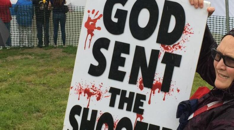 Westboro Baptist Church protestors showed up at funerals following the shootings at the Emanuel AME Church in Charleston a year ago and have been using this same verbiage following the massacre at an Orlando nightclub.