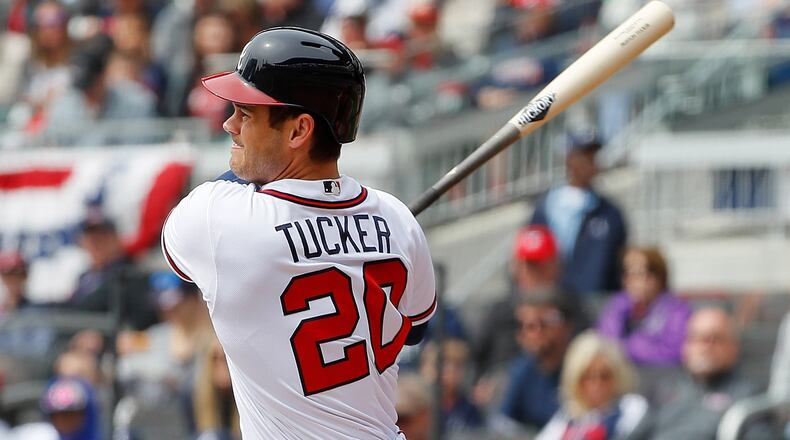 Preston Tucker of the Braves hit this three-run homer in the first inning against the Nationals on April 4. (Photo by Kevin C. Cox/Getty Images)