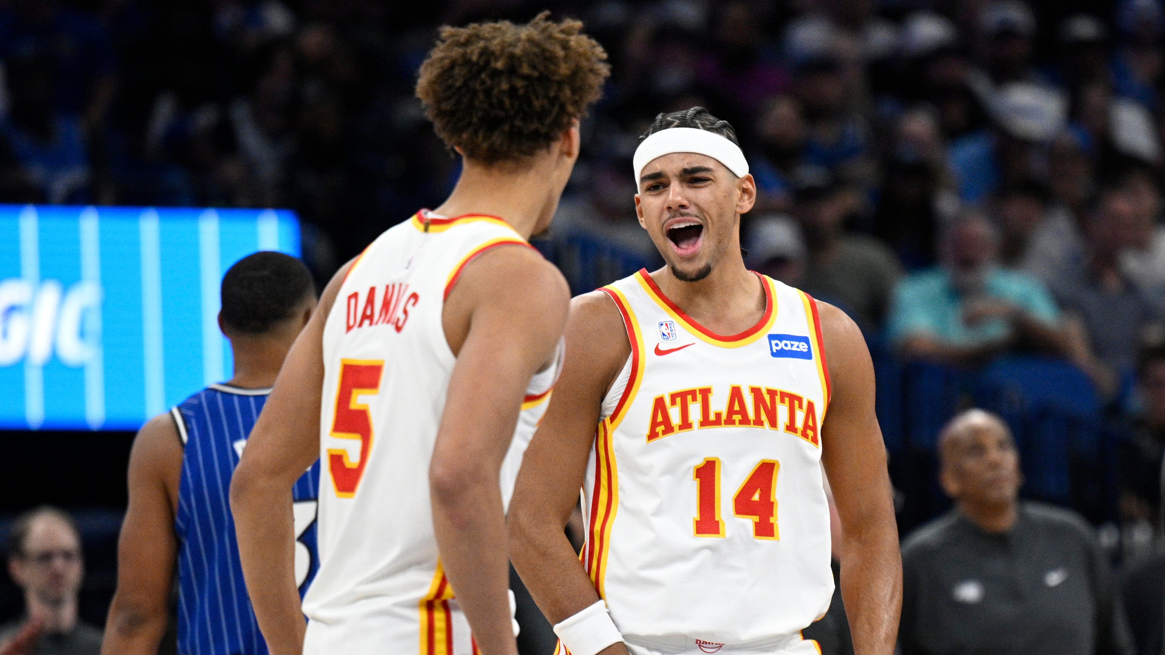 Atlanta Hawks forward Asa Newell scored his first NBA regular-season basket on Friday in a 111-107 win over the Orlando Magic. (Phelan M. Ebenhack/AP)