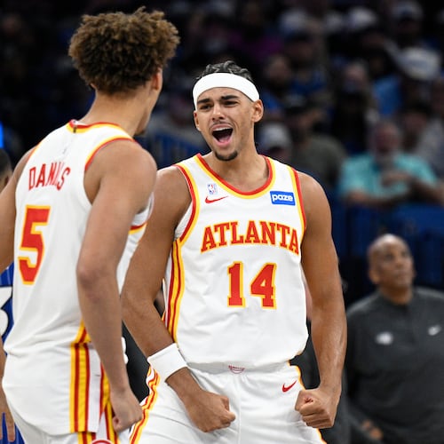 Atlanta Hawks forward Asa Newell scored his first NBA regular-season basket on Friday in a 111-107 win over the Orlando Magic. (Phelan M. Ebenhack/AP)